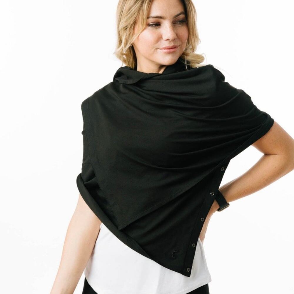 ZYIA Black Stretchy Lightweight Convertible “Classic Infinity Scarf” Wrap Shawl